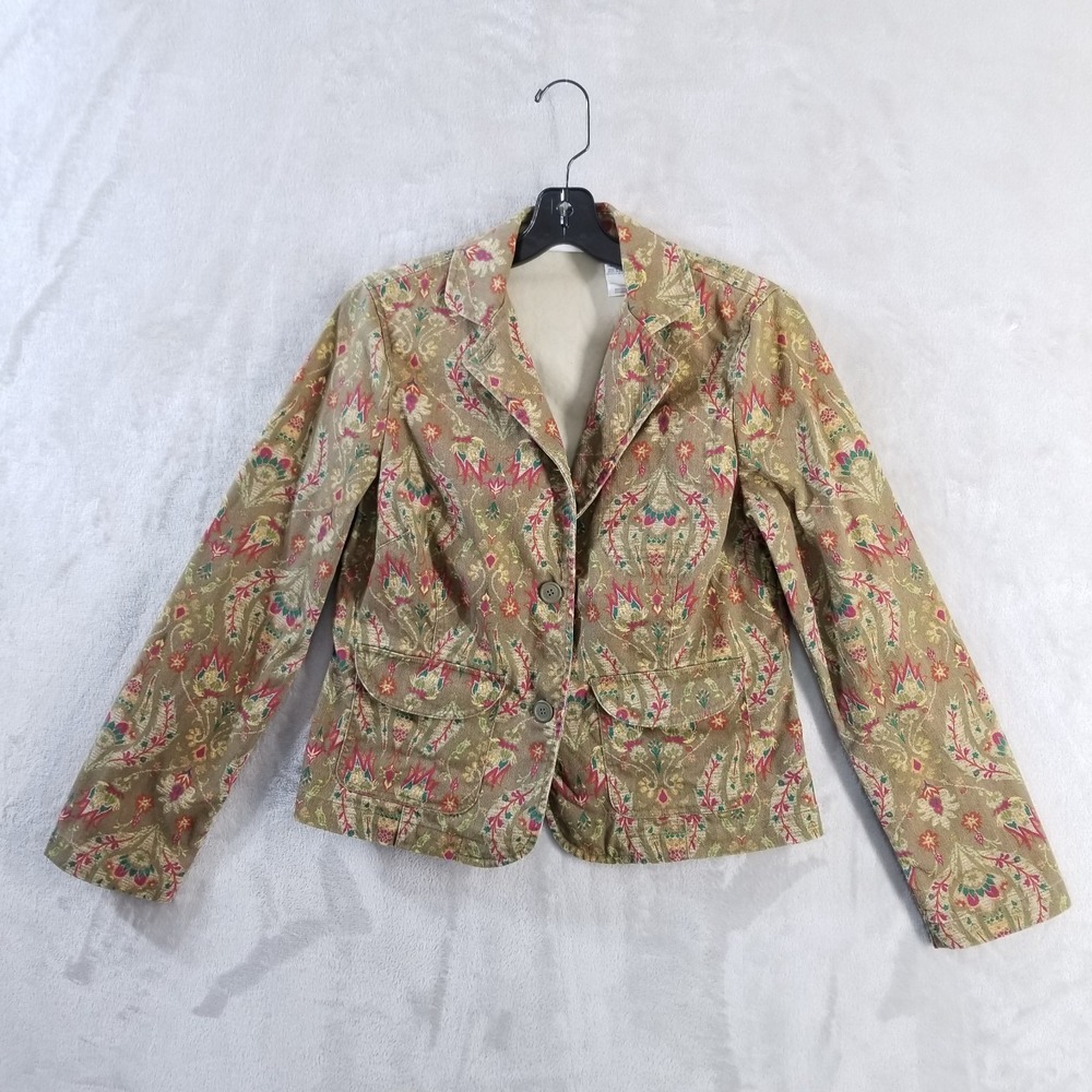 Vintage Pant Suit Women M/8 100% Cotton Floral Straight Leg Blazer Liz Claiborne - Picture 2 of 15